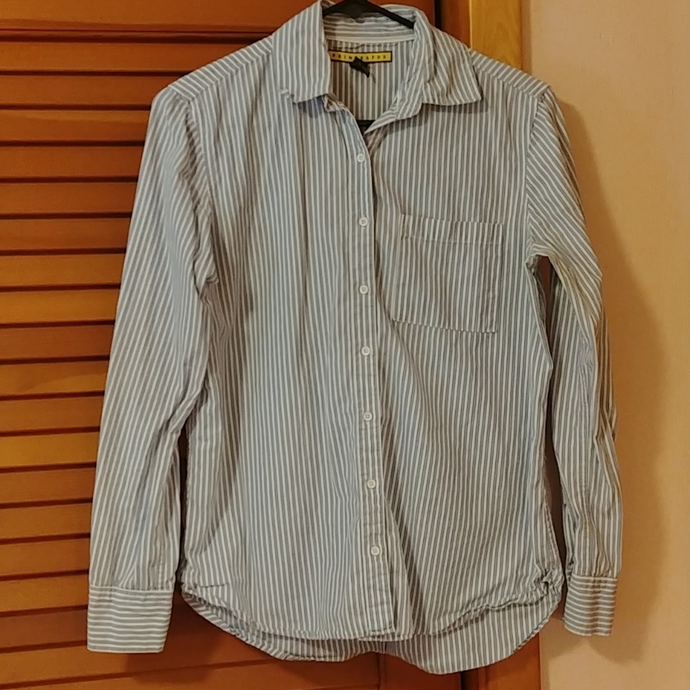 Blue and white striped blouse